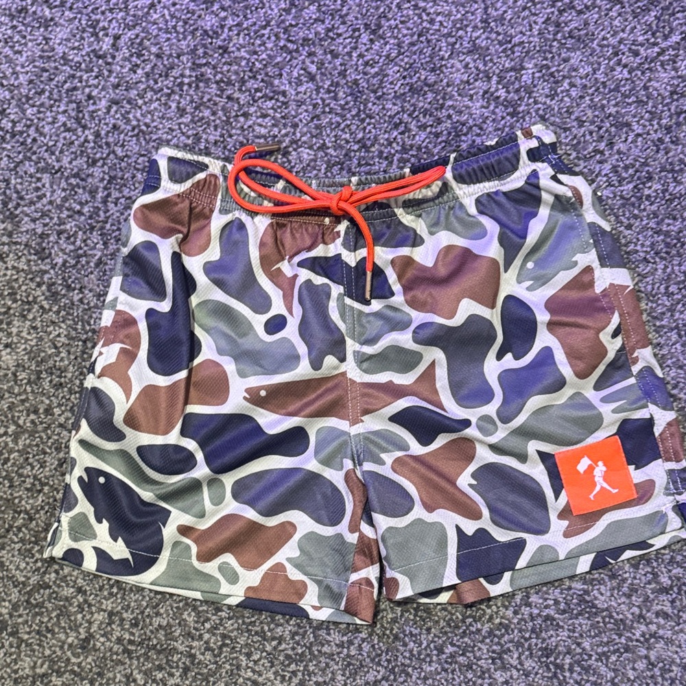 Kids Camouflage Shorts with Red Drawstring
